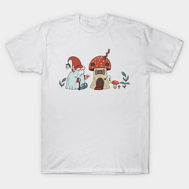Gnome and House Fly Agaric T-Shirt by Irina Skaska